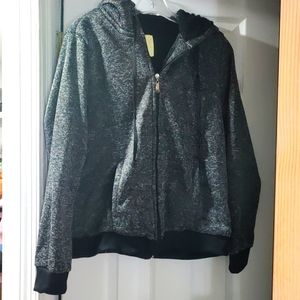 NWOT- Cacia black and gray hooded fleece jacket. Size juniors large.